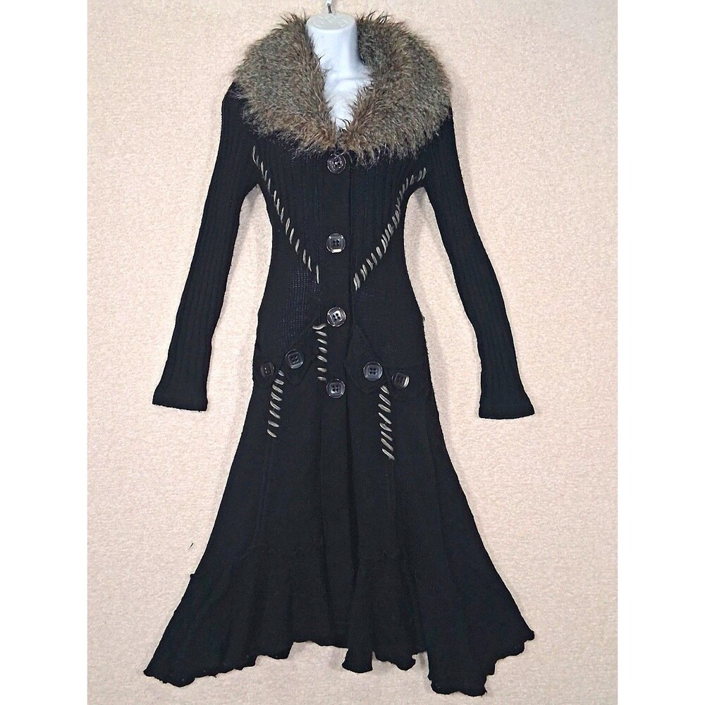 Black Asymmetrical Faux Fur Maxi Sweater Sz S Whimsigoth Romantic Goth Stitches